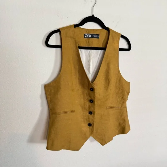 Women’s Zara Tailored Linen Vest Brown Large 2753 131 732 - Picture 4 of 7